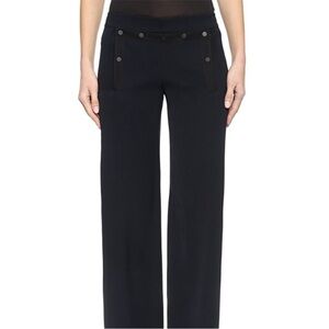 Vince Wide Leg Sailor Pants Snap Front Crepe Black Size 2